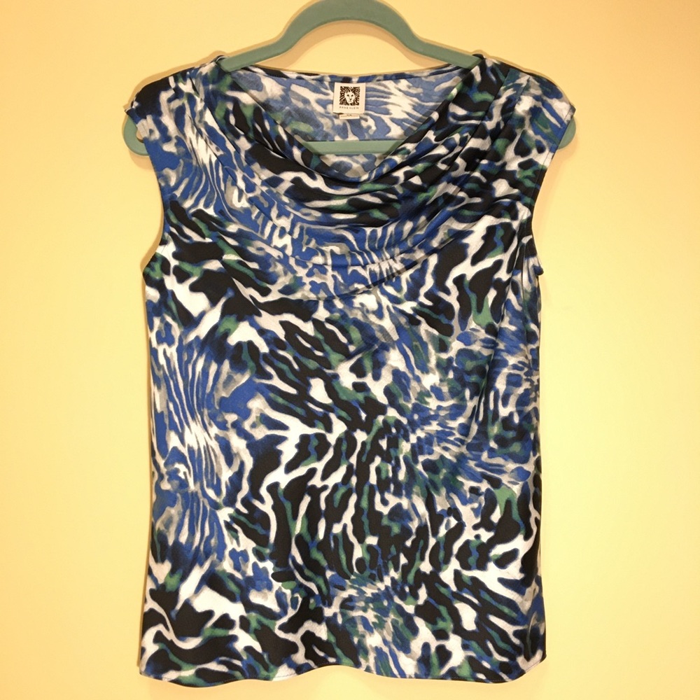 Cowl Neck Blouse, Sleeveless, Anne Klein, abstract animal print